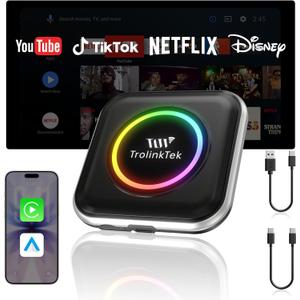 AI Box Wireless Carplay Adapter, Android 13.0 System, 8 Core,5GHz WiFi & Bluetooth 5.4, TF/SIM Card,GPS, Netflix YouTube for OEM Wired CarPlay & Android Auto4GB RAM+64GB ROM (Black)