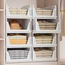 Proarea Stackable Plastic Storage Basket Closet Organizer Bin Foldable Clothes Organizer Storage Drawer Shelf Container for Living Room Bathroom Kitchen Office Laundry Room