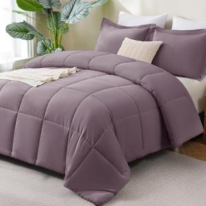 CozyLux King Size Comforter Set - Dusty Purple Comforter King Size, 3 Pieces Box Stitched Bed Set for All Seasons, Soft Lightweight Bedding Sets with 1 Down Alternative Comforter and 2 Pillow Shams