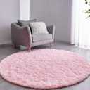 FJZFING Pink Round Rug Ultra-Soft Plush Modern 7x7 Circle Area Rug for Kid's Bedroom, Fluffy Shag Circular Rug for Nursery Room, Non-Slip Home Decor Cute Pink Carpet for Teen's Room