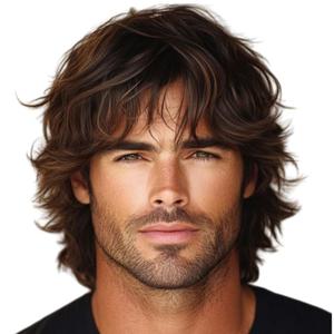 Mens Short Brown Curly Wig Layered Natural Fluffy Hair Wigs for Daily Party Halloween Costume Cosplay
