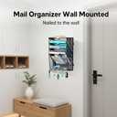 5 Tier Wall File Organizer - Hanging File Organizer with 5 Hooks, Mail Holder Wall Mounted for Papers, Folders, Magazines, Bills, Office&School Organization, Black