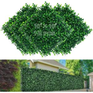 12Pcs Artificial Boxwood Decoration Backdrop Greenery Covering Hedge Wall Panels UV-Anti Grass Wall Decor Privacy Hedge Screen Fence Decor,10"X10" (10"X10" 12P)