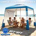 Beach Cabana, 8'X 8' Beach Canopy Tent Sun Shade, UPF 50+ Protection Silver-Coated Beach Tent Sun Shelter with Sandbags & Side Wall for Family, Portable Beach Shade, Easy Setup, Sky Blue