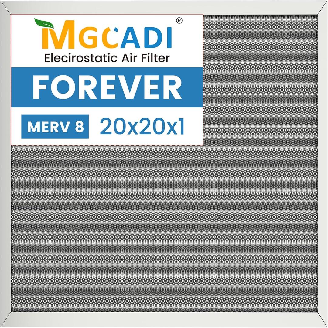 20x20x1 HVAC Furnace Air Filter, Lasts a Lifetime, Washable, the Last HVAC Filter You Will Ever Buy, Breathe Safely at Home or in the Office,Merv 8,Actual Size:19.5x19.5x0.82 Inch)