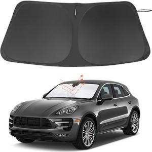 Windshield Sun Shade Custom Fit for 2014-2024 2025 2026 Porsche Macan Accessories Foldable Sunshade Sun Blocker Protect Car from Sun Rays & Heat Damage Keep Car Cooler