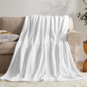 KMUSET Fleece Blanket Throw Size White Lightweight Super Soft Cozy Luxury Bed Blanket Microfiber (Throw(50"x60"))