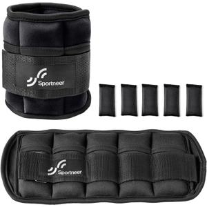Sportneer Adjustable Ankle Weights Set - 1 Pair (2-10 lbs) Removable Sandbags for Women & Men, Comfortable Neoprene Leg Weights for Walking, Running, Pilates, Yoga, Home Workout & Physical Therapy (Black)