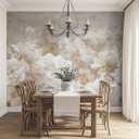 ASJ Peony Peel and Stick Wallpaper Mural, Vintage White Floral Beige