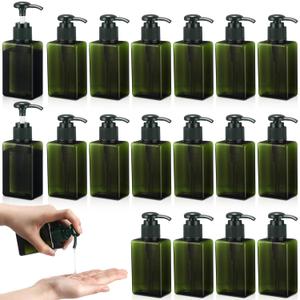 Domensi 24 Pcs 100ml /3.4 oz Pump Bottle Mini Travel Bottles Small Dispenser Containers Plastic Pump Lotion Dispenser Empty Square Travel Size Containers Toiletries (Dark Green)