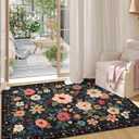 DUKINO 3x5 Area Rug, Floral Rugs for Living Room, Lightweight Non Slip Washable Rug, Indoor Low Pile & Non-Shedding Boho Design Rugs for Bedroom, Living Room, Dining Room, Black