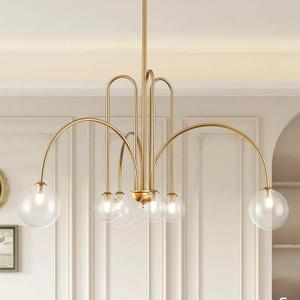 Gold Sputnik Chandelier,6 Lights Large Modern Chandelier L40Mid Century Long Ceiling Pendant Light Fixtures for Dining Room with Clear Glass Globe Shades for High Ceiling Foyer Living Room