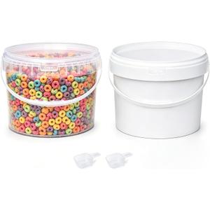 ASEVAT 2 Pack 2 Gallon Plastic Bucket with Lid, Food Grade Clear & White Storage Bucket with Handles & Scoop, Reusable Container for Ice Cream, Pet Food, Pantry & Ice Storage
