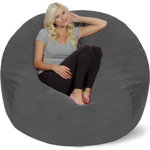 Chill Sack 5' Bean Bag Chair Cover Only Soft Microfiber Replacement Cover for Giant Pouf, Cozy Furniture for Living Room, Dorm & Kids' Rooms, Add Your Own Filling, Durable Cover, Pebble 5 Ft - Gray