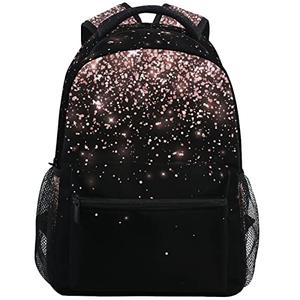 Pfrewn Rose Gold Black Glitter Backpacks for Girls, Teens, Women, School Bookbags Backpack for Kids, Students, Black Pink