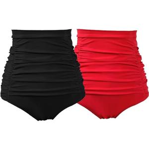 COCOPEAR Women's Ruched High Waisted Bikini Bottom Retro Vintage Swim Short Tankinis, XXL