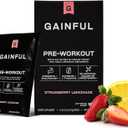 Gainful Pre Workout Powder with Natural Caffeine & L Theanine for Energy & Focus, L Citrulline & Beta Alanine for Endurance, BCAA's for Muscle Recovery, Vegan, Strawberry Lemonade, 10 Ct (3.2 Ounce (Pack of 1)), Exp Date: 04/2026