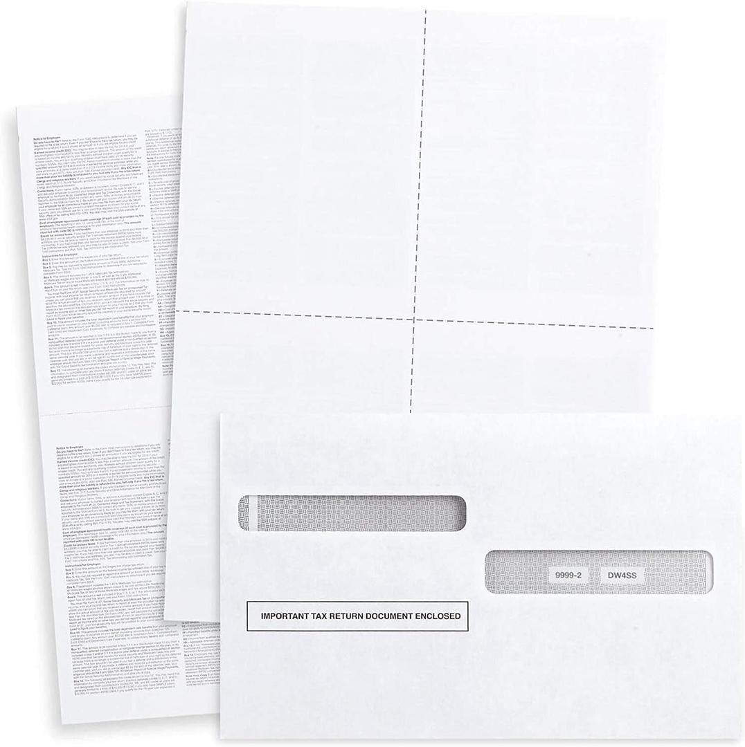 W2 Forms 2025 with Envelopes, Blank W2 4 Up Tax Forms 2025, 25 Employees kit, with Instructions in Back, Compatible with QuickBooks and Accounting Software, Idea for E-Filing, 25 Self Seal Envelopes,
