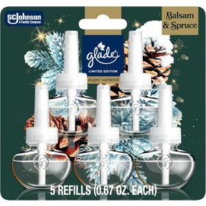 Glade PlugIns Refills Air Freshener, Balsam & Spruce, Scented and Essential Oils for Home and Bathroom, 0.67 Fl Oz, 5 Count