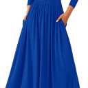 PRETTYGARDEN Women's 2025 Fashion Trendy Fall Long Sleeve Dresses Ruched Flowy Elegant Modest Boho Casual Beach Maxi Dress (Blue, XL)
