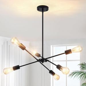 Sputnik Chandeliers- Modern Sputnik Ceiling Light Fixture 6 Lights for Living Room - Industrial Black Sputnik Light for Dining Room, Bedroom, Kitchen Island, Foyer, Entryway
