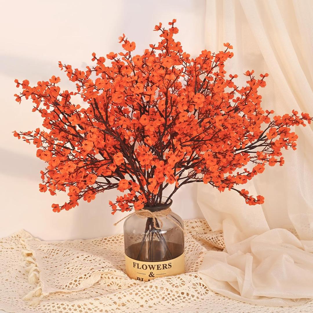 Yastouay Fake Fall Flowers Thanksgiving Table Decor, 15Pcs Fall Orange Faux Artificial Flowers for Decorations, Babys Breath Artificial Flowers Bulk for Thanksgiving Fall Decor Floral Arrangement