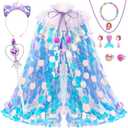 OHARLOBE Princess Dress Up for Girls 4-6, Mermaid Toddler Toys for Ages 3-8, 8 Pcs Shiny Sequin Princess Cape Set Kids Toys for Easter Halloween Birthday Christmas Gifts Party Favors