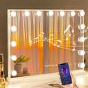 FENCHILIN Vanity Mirror with Lights and Bluetooth Speaker 22.8"x 18.1" Makeup Mirror Lighted Hollywood Mirror with 15 Dimmable LED Bulbs USB Charge Port, 3 Color Lighting Modes Tabletop