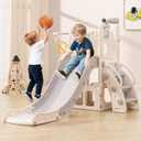 Babytronic Toddler Slide, 6 in 1 Kids Indoor Slide for Toddlers 1-3, Baby Indoor and Outdoor Climber Playset, Kids Slide with Basketball Hoop and Telescope, Toddler Outdoor Playground(White&Gray)