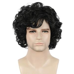 Yuehong Short Curly Black Mens Wig Anime Cosplay Fashion Daily Wig Heat Resistant Synthetic Fibers Fluffy Soft Costume Hair