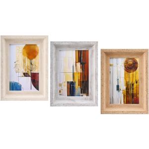 Picture Frame Set, 4x6 Photo Frames with Foldable Stand, Stylish Tabletop Display, Durable Wood Design, 3Pcs, Brown, Marble, Natural Wood Color