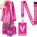 25 Pack Volunteer Lanyard with PVC Plastic Card Pass Volunteer Identification ID Badges Bulk Breakaway Lanyard for Activity, Fundraising, Church, School, Events(Pink)