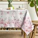 Horaldaily Spring Tablecloth 60×60 Inch Square, Pink Cherry Blossoms Washable Seasonal Table Cover for Party Picnic Dinner Decor