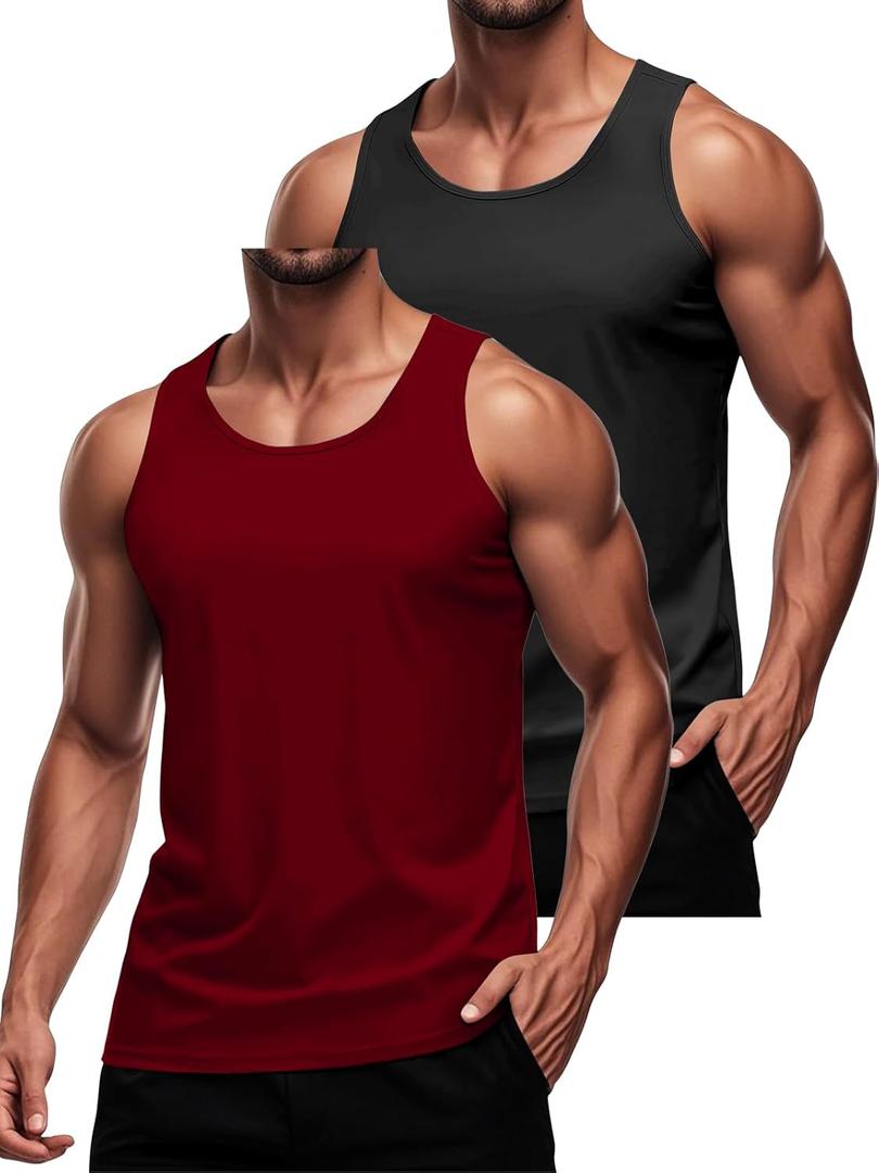 Men's Workout Tank Top Casual Soft Sleeveless Gym Muscle Shirts Bodybuilding Tee (Black, S)