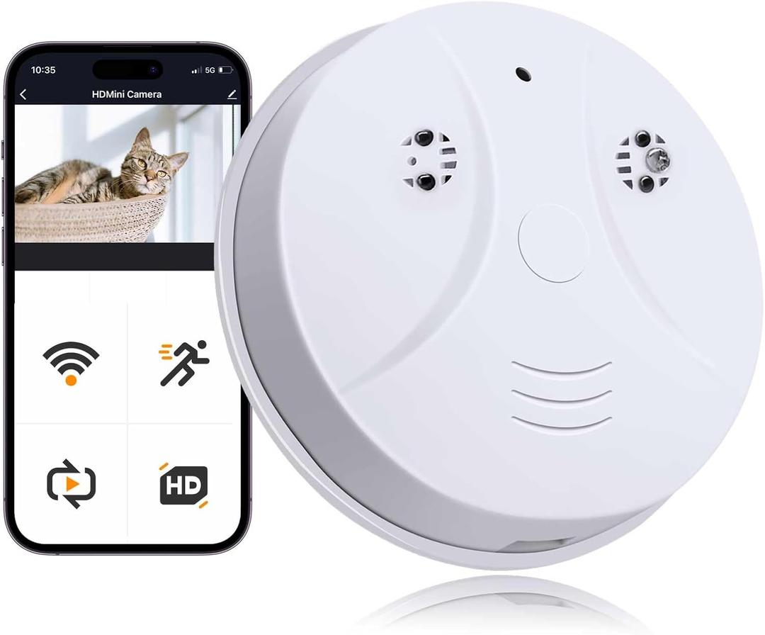 1080P HD Nanny Cam WiFi Surveillance Camera for Indoor Smoke Detector Camera with Motion Detection, Night Vision for Home Security