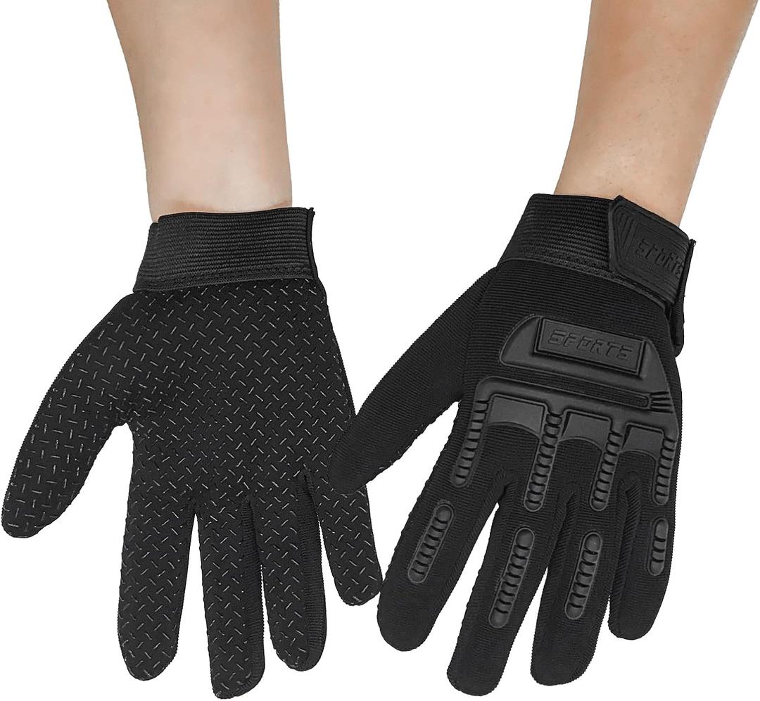 Long Keeper Kids Cycling Tactical Gloves Boys Sport Climbing Fishing Gloves Anti Slip Full Finger Gloves (Small, Black)