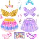 Jeowoqao Girls Dress Up with LED Light, Princess Dress Pretend Play Costumes, Toddler Girls Dress up Set Tutu Skirts, Wings, Princess Shoes Toys Gift for Girls 3 4 5 6 Years