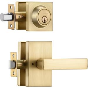 Satin Brass Exterior Door Lock Set, Front Door Handle with Deadbolt, Heavy Duty Entry Door Handleset (1, Gold)