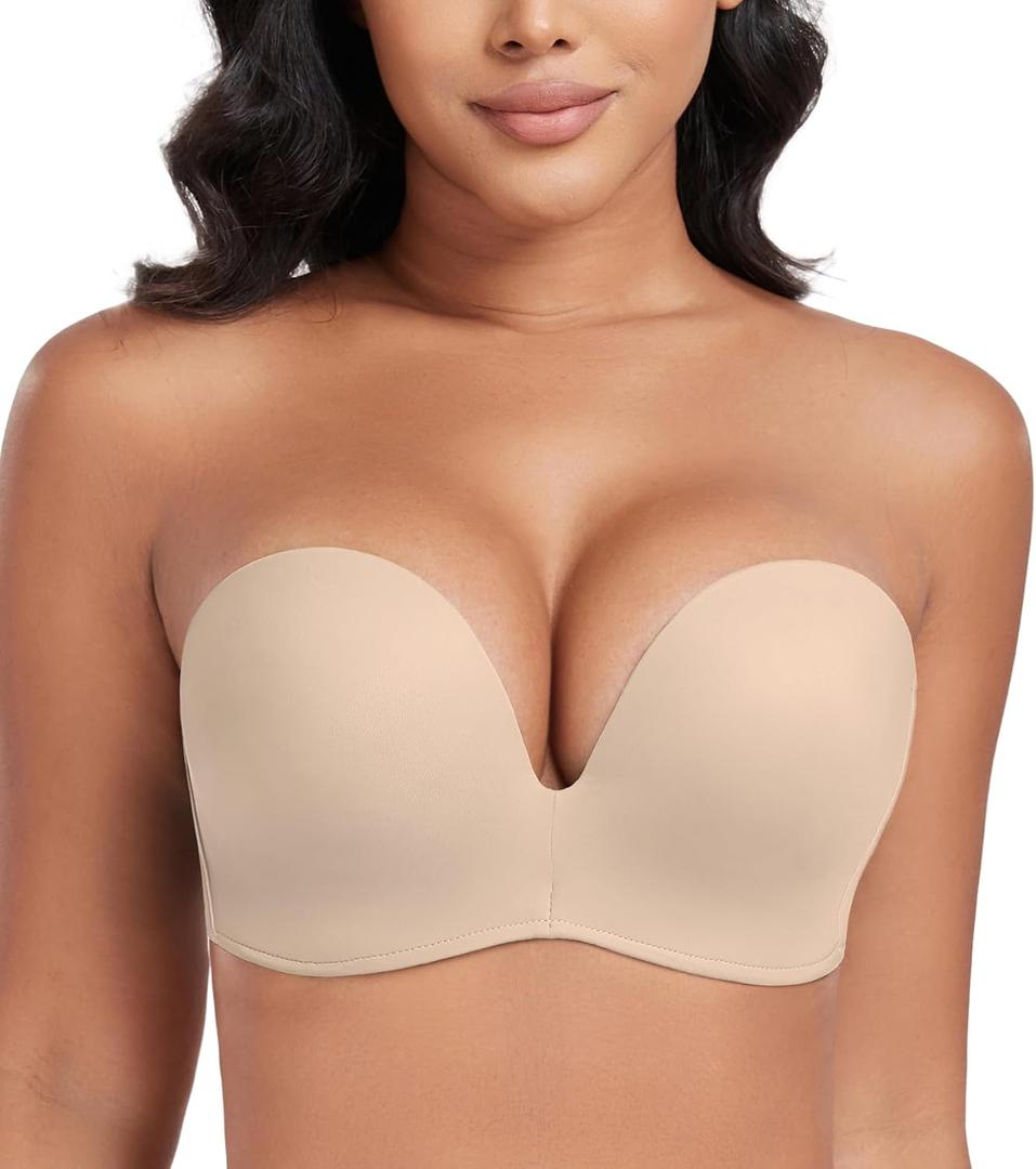 DotVol Women Hand Shape Custom Lift Invisible Wirefree Anti-Slip Strapless Push Up Bra (Wing Beige,34C)