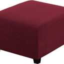 H.VERSAILTEX Square Ottoman Covers Ottoman Slipcovers Folding Storage Stool Furniture Protector Form Fit with Elastic Bottom, Stretch High Spandex Small Checks Jacquard Fabric(Medium,Burgundy Red)