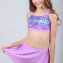 Cutemile Girls 2 Piece Tankini Swimsuit Summer Boyshort Bathing Suit with Beach Skirt Swimwear (16T, Purple)