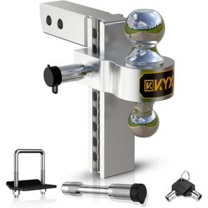 KYX Adjustable Drop Hitch for 2 Inch Receiver - 8" Drop/Rise Aluminum Hitch, Trailer Hitch for Truck 12,500 lbs GTW Heavy Duty Tow Ball Mount with Anti-Theft Locks (Fits 2" & 2-5/16" Balls)