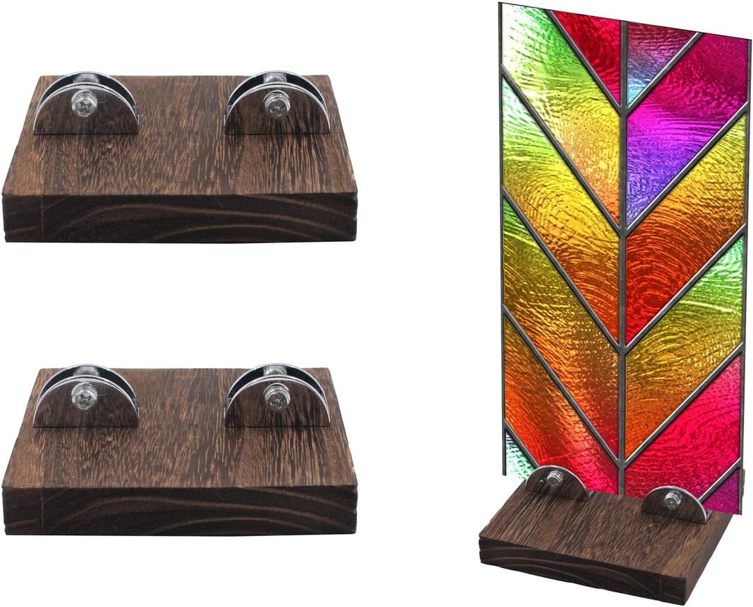 2 PCS Small Wood Adjustable Glass Display Stands for Stained Glass Art Creations, Ceramic Tiles, Plaques, Pictures, Signs, Greeting Cards, Plates, Home, Office Trade Show (3.9 x 3.9 x 0.6 Inch)