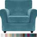 ZNSAYOTX Luxury Velvet Chair Slipcovers with Arm 2 Piece Stretch Chair Covers for Living Room Thick Soft Armchair Slipcover Anti Slip Pet Friendly Furniture Protector (Peacock Blue),30"-47"(1 CUSHION)