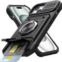 Vofolen for iPhone 15 Plus Wallet Case with Card Holder [Store 2 Cards] + 360 Magnetic Rotated Ring Kickstand Heavy Duty Protective Shockproof Wallet Phone Case for iPhone 15 Plus 6.7 Inch Black