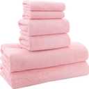 MOONQUEEN Ultra Soft Towel Set - Quick Drying - 2 Bath Towels 2 Hand Towels 2 Washcloths - Microfiber Coral Velvet Highly Absorbent Towel for Fitness, Bathroom, Sports, Yoga, Travel (Pink, 6 Pcs)