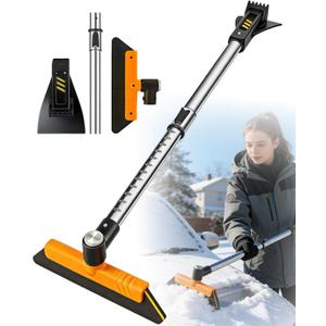 Snow Broom for Car - Upgraded 35" Extendable Snow Remover, Heavy Duty Snow Scraper & Ice Scraper with Foam Grip - Pivoting Head Snow Brush for Trucks, SUVs, Windshield