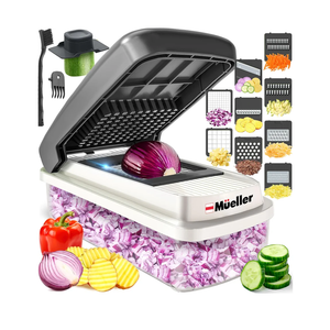 Mueller Vegetable Chopper Mandoline Slicer, Food Veggie Chopper, Cheese Grater, Onion Vegetable Cutter with Container, Dicer, Kitchen Gadgets & Essentials, White Sand/Grey
