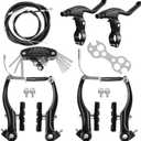 V-Type Bike Brake Set, Complete Universal Bike Front and Rear MTB Brake, Bicycle Brakes, Inner and Outer Cables, Include Brakes Lever Calipers Multi-Tool Wrenches (Black)