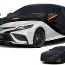 Kayme 7 Layers Car Cover Custom Fit for Toyota Camry Sedan/Solara (1996-2025) Waterproof All Weather for Automobiles, Outdoor Full Cover Rain Sun UV Protection with Zipper Cotton/Black